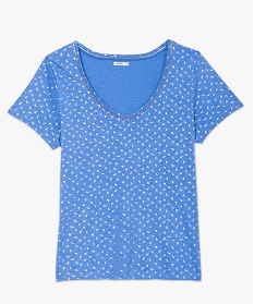 tee-shirt femme grande taille a col v et details brillants bleuB410101_4