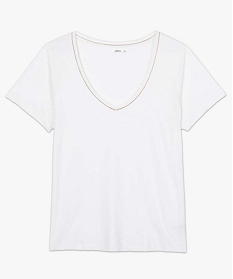 GEMO Tee-shirt femme à col V avec liseré pailleté Blanc