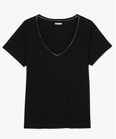 tee-shirt femme grande taille a col v avec lisere paillete noir t-shirts col vB410301_1