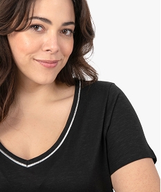 tee-shirt femme grande taille a col v avec lisere paillete noir t-shirts col vB410301_2