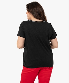tee-shirt femme grande taille a col v avec lisere paillete noir t-shirts col vB410301_3