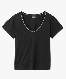 tee-shirt femme grande taille a col v avec lisere paillete noir t-shirts col vB410301_4