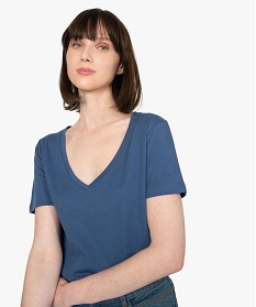 tee-shirt femme a col v et manches courtes bleuB410401_2