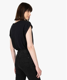 tee-shirt femme a manches courtes avec revers noir t-shirts manches courtesB411301_3