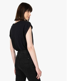 tee-shirt femme a manches courtes avec revers noir t-shirts manches courtesB411301_3