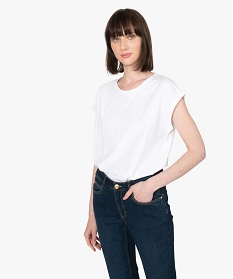 tee-shirt femme a manches courtes avec revers blanc t-shirts manches courtesB411501_1