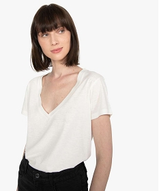 tee-shirt femme a manches courtes et grand col v blanc t-shirts manches courtesB411801_2