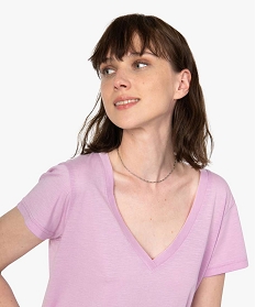 tee-shirt femme a manches courtes et grand col v rose t-shirts manches courtesB412001_2