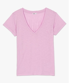 tee-shirt femme a manches courtes et grand col v rose t-shirts manches courtesB412001_4