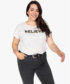 GEMO Tee-shirt femme à manches courtes à motifs Blanc