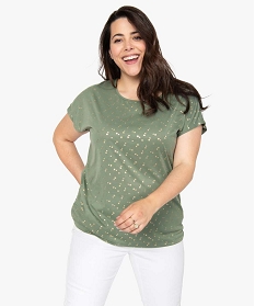 GEMO Tee-shirt femme à manches courtes à motifs Vert