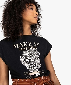 tee-shirt femme a manches courtes avec motif fleuri noirB413601_2