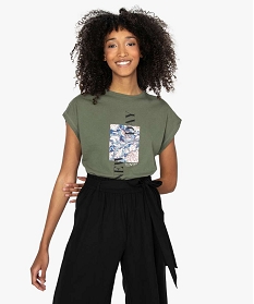 tee-shirt femme a manches courtes avec motif fleuri vert t-shirts manches courtesB413701_1