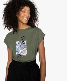 tee-shirt femme a manches courtes avec motif fleuri vert t-shirts manches courtesB413701_2