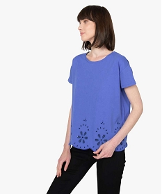 tee-shirt femme a manches courtes avec bas brode bleu t-shirts manches courtesB413901_1