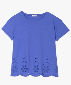 tee-shirt femme a manches courtes avec bas brode bleu t-shirts manches courtesB413901_4