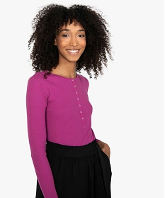tee-shirt femme a manches longues en maille cotelee violet t-shirts manches longuesB417301_2