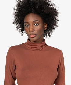 tee-shirt femme uni avec col roule et manches longues orange t-shirts manches longuesB417801_2