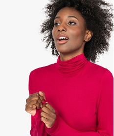 tee-shirt femme uni avec col roule et manches longues rouge t-shirts manches longuesB417901_2