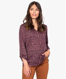 tee-shirt femme manches 34 imprime a col original violet t-shirts manches longuesB418101_1