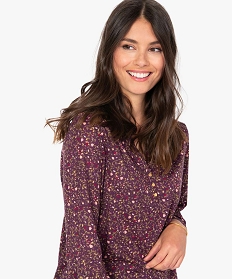 tee-shirt femme manches 34 imprime a col original violet t-shirts manches longuesB418101_2