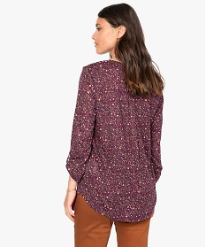 tee-shirt femme manches 34 imprime a col original violet t-shirts manches longuesB418101_3