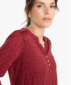 tee-shirt femme manches 34 imprime a col original rouge t-shirts manches longuesB418201_2