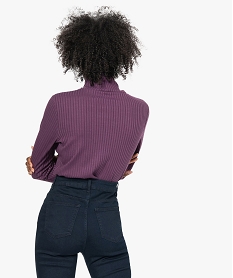 tee-shirt femme en maille cotelee manches longues et col montant violet t-shirts manches longuesB418901_3