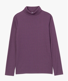 tee-shirt femme en maille cotelee manches longues et col montant violet t-shirts manches longuesB418901_4