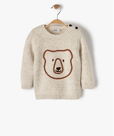 pull bebe garcon an maille chinee avec tete dours brodee beigeB429401_1