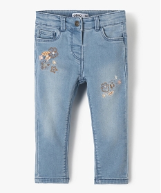 jean bebe fille slim avec fleurs brodes gris pantalons et jeansB435301_1