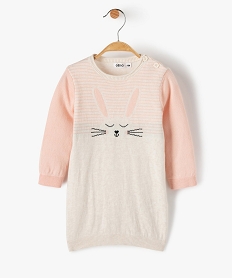 robe pull bebe fille avec rayures et motif animal beige robesB447001_4