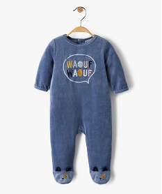 GEMO Pyjama bébé garçon en velours avec inscription brodée Bleu