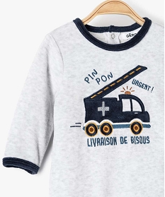 pyjama bebe garcon en velours avec motif camion de pompiers gris pyjamas veloursB454301_2
