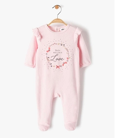 GEMO Pyjama bébé fille en velours avec volants sur les épaules Rose