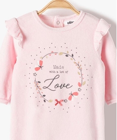 pyjama bebe fille en velours avec volants sur les epaules rose pyjamas veloursB454601_2