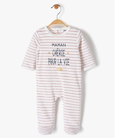 pyjama bebe fille en velours a rayures pailletees et message blancB455001_1