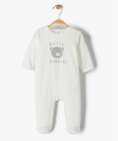 GEMO Pyjama bébé fille en velours avec inscription sur le buste Blanc