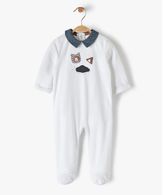 GEMO Pyjama bébé en velours avec col chemise et motif Blanc