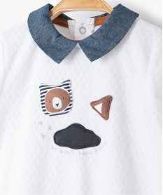pyjama bebe en velours avec col chemise et motif blancB455801_2
