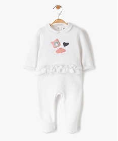 pyjama bebe fille en velours avec decor ourson blancB456001_1