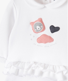 pyjama bebe fille en velours avec decor ourson blancB456001_2