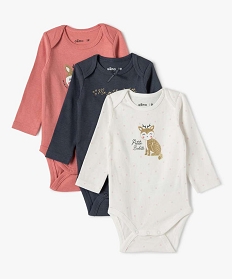 GEMO Body bébé fille manches longues avec motif biche (lot de 3) Multicolore