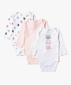 body bebe fille a manches longues motifs chats 100 coton biologique (lot de 3) multicoloreB457901_1