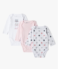 body bebe fille a manches longues motifs chats 100 coton biologique (lot de 3) multicoloreB457901_4