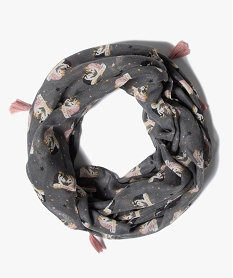 foulard fille forme snood avec motifs licornes et pompons grisB462601_1