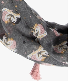 foulard fille forme snood avec motifs licornes et pompons grisB462601_2