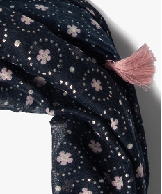 foulard fille forme snood a motifs fleuris et pompons bleu foulards echarpes et gantsB462801_2