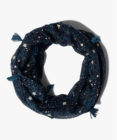 foulard fille forme snood avec etoiles pailletees et pompons bleu foulards echarpes et gantsB462901_1