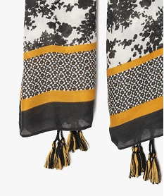 foulard femme imprime avec pompons dans les coins grisB468501_2